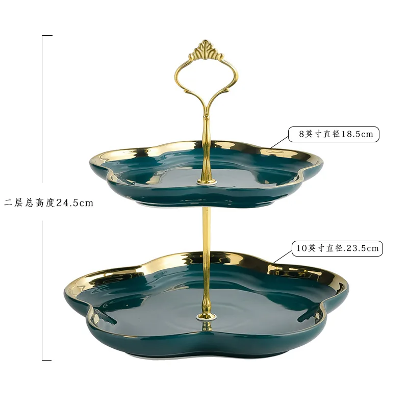 

European two-tier fruit cake tray afternoon tea dessert dessert tray buffet display stand, Green