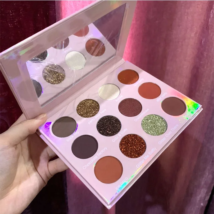 

2022 new empty glitter high pigmented custom 12 color private label eyeshadow palette for makeup