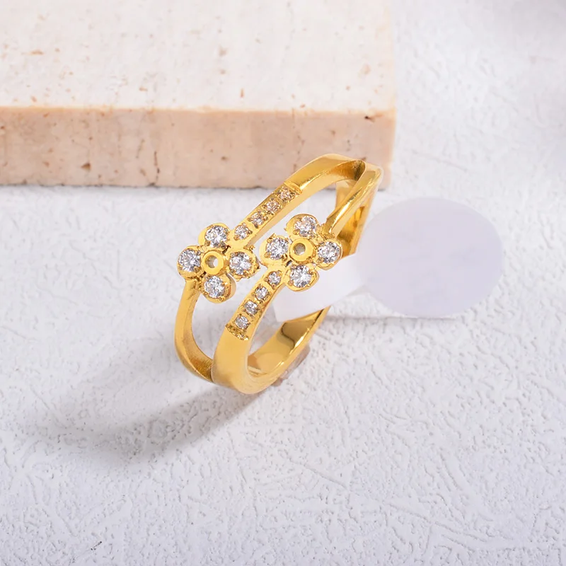 Modalen Minimalist Abstract Stainless Cute Boho Zircon Double Flower Crystal Jewelry Women Rings