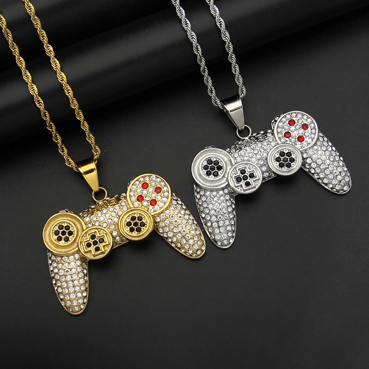 

Modern New Titanium Steel Game Machine Hip Hop Jewelry Chain Pendant Full Diamond Game Machine Handle Pendant