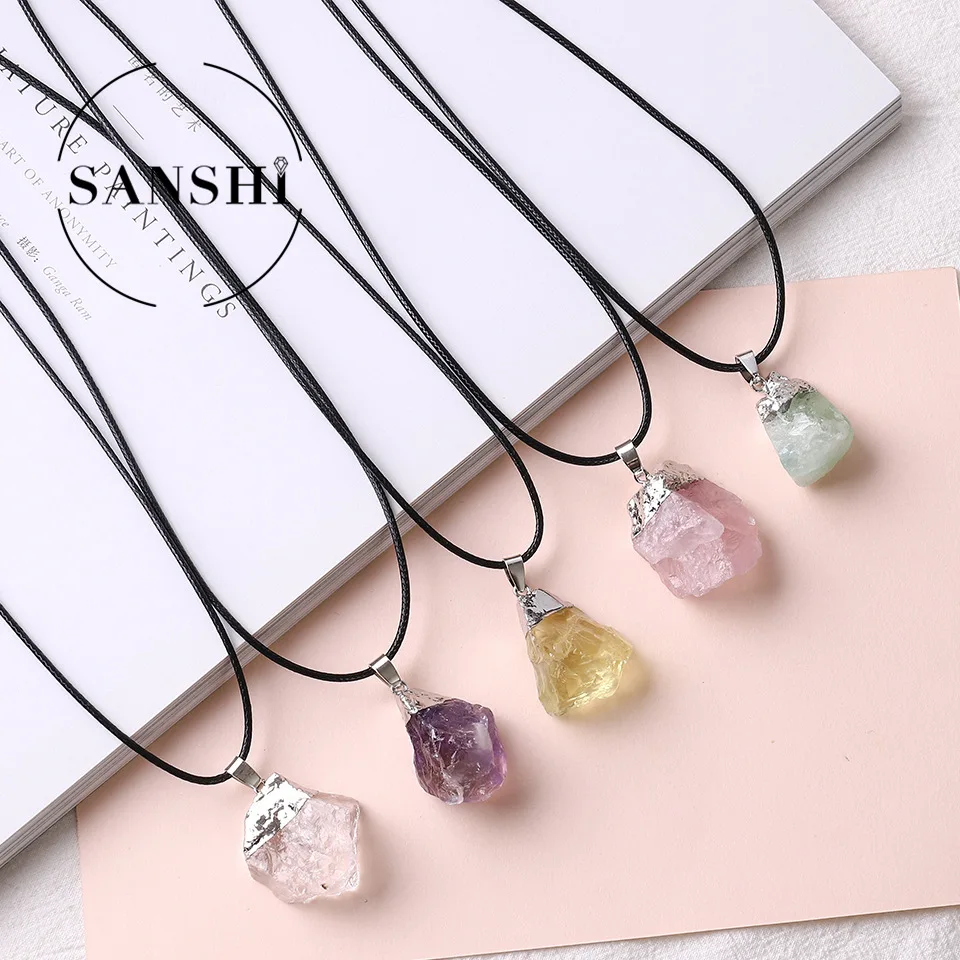 

High Quality raw stone crystal gold head natural stone pendant jade pendant raw stone pendant necklace, As pictures