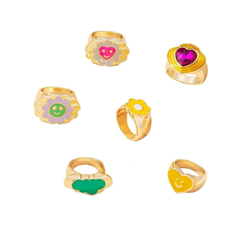 

Wholesale 2021 Trending INS Style Simple Fashion Love Jewelry New Trend Personality Cute Fun Ring Colorful Enamel