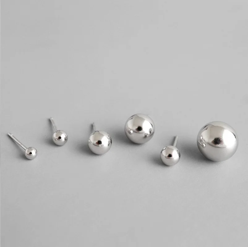 Simple 925 sterling silver plain Silver ball stud earring silver bead earrings jewelry for women