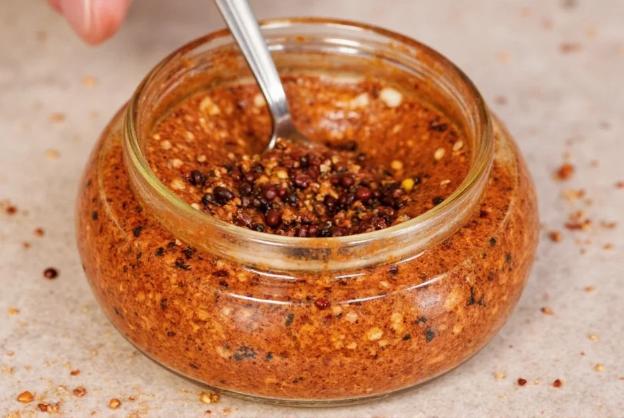 Chef smiling while sprinkling spices into a bowl