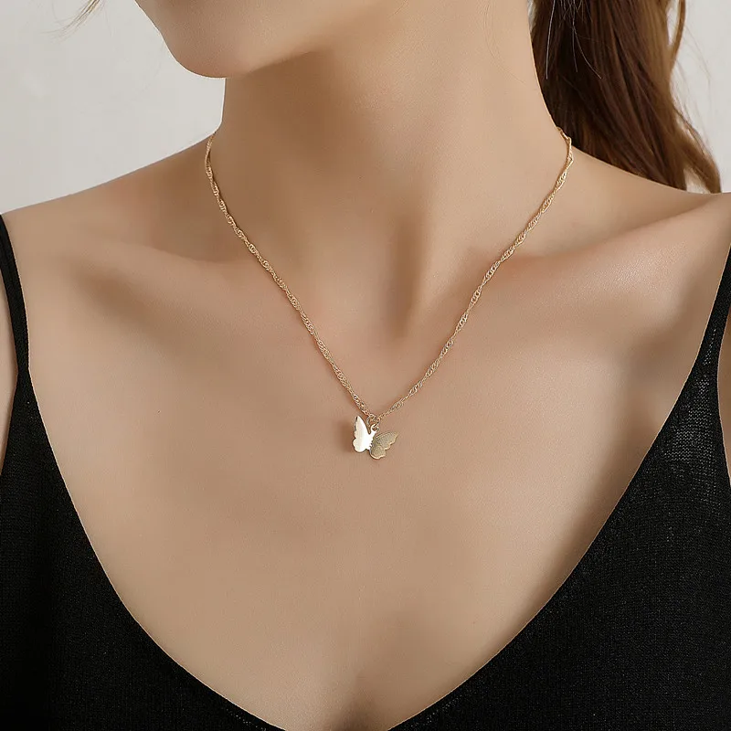 

Wholesale hot sale women gold chain necklace butterfly charm necklace