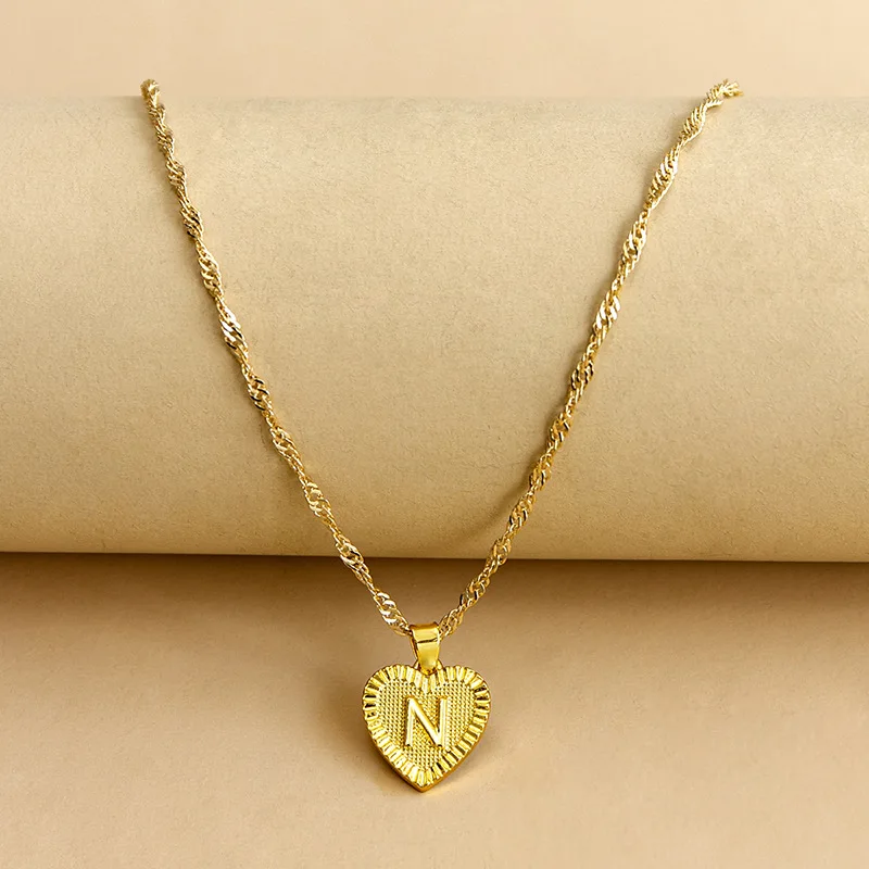 

Fashion Jewelry 18K Gold Plated Stainless Steel Heart Necklace Letter Heart Initial Pendant Necklace For Women