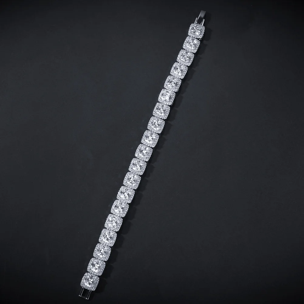 

Iced out Hip Hop Bling Tennis chain brass High grade square zircon metal cuban link necklace for women