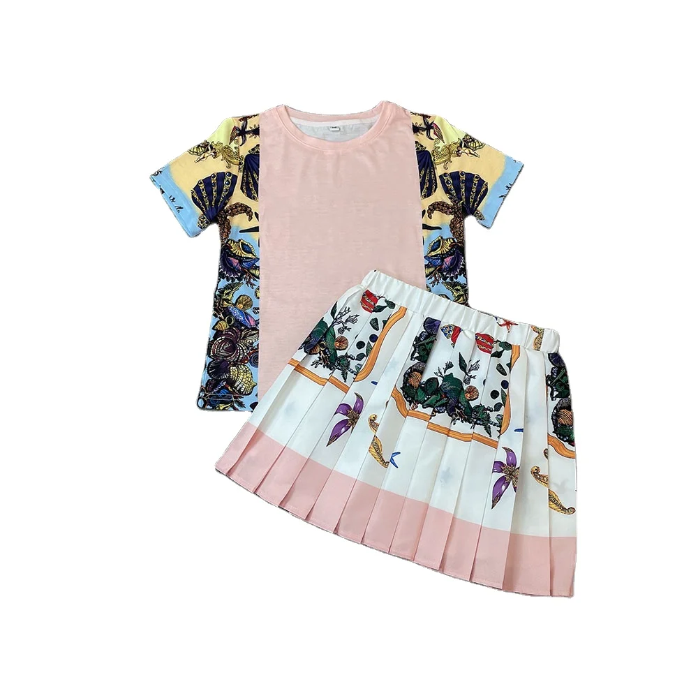 

Hot!!!High-end Children wear Summer style fashionable clothes girls Short sleeve t-shirt skirts suit girl O-Neck blouse sets, Picture shows