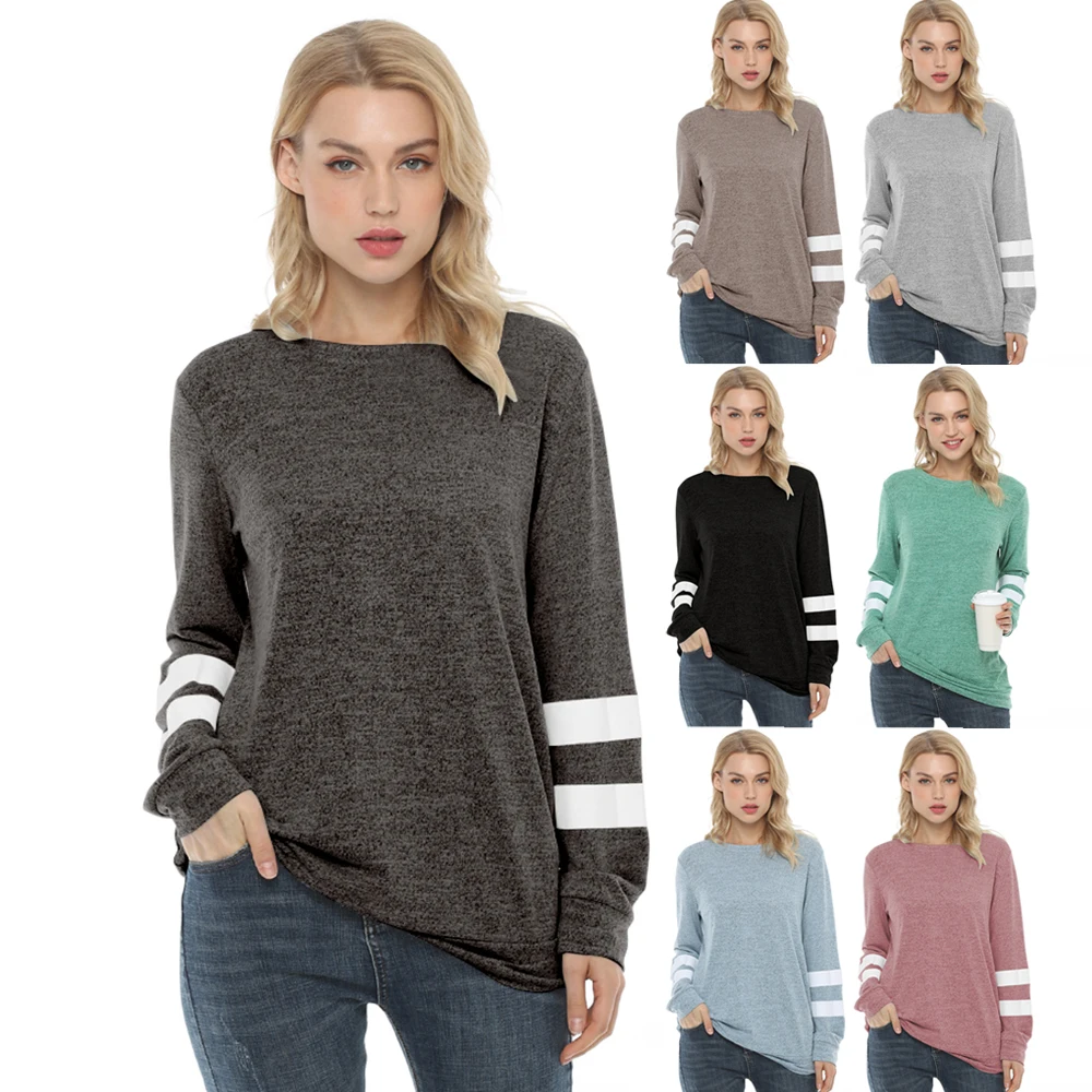 

2021 New Design Fashionable Casual Ladies Printed Long Sleeve T Shirts Women Tops, Black,green,pink,khaki,light gray,dark gray,light blue,light purple