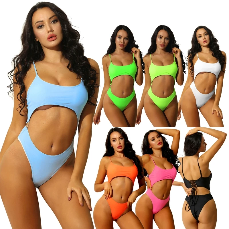 

New Arrived Womens Bathing Suit One-Piece Lace-Up Bra Tops And Briefs Swimsuit Monokini