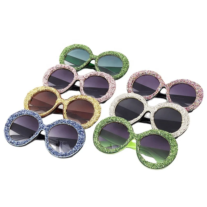 

Elegant Handmade High Quality Bing Diamonds Round UV400 PC Lens Sunglasses Steampunk Stylish Fashion Shades Sunnies for Women
