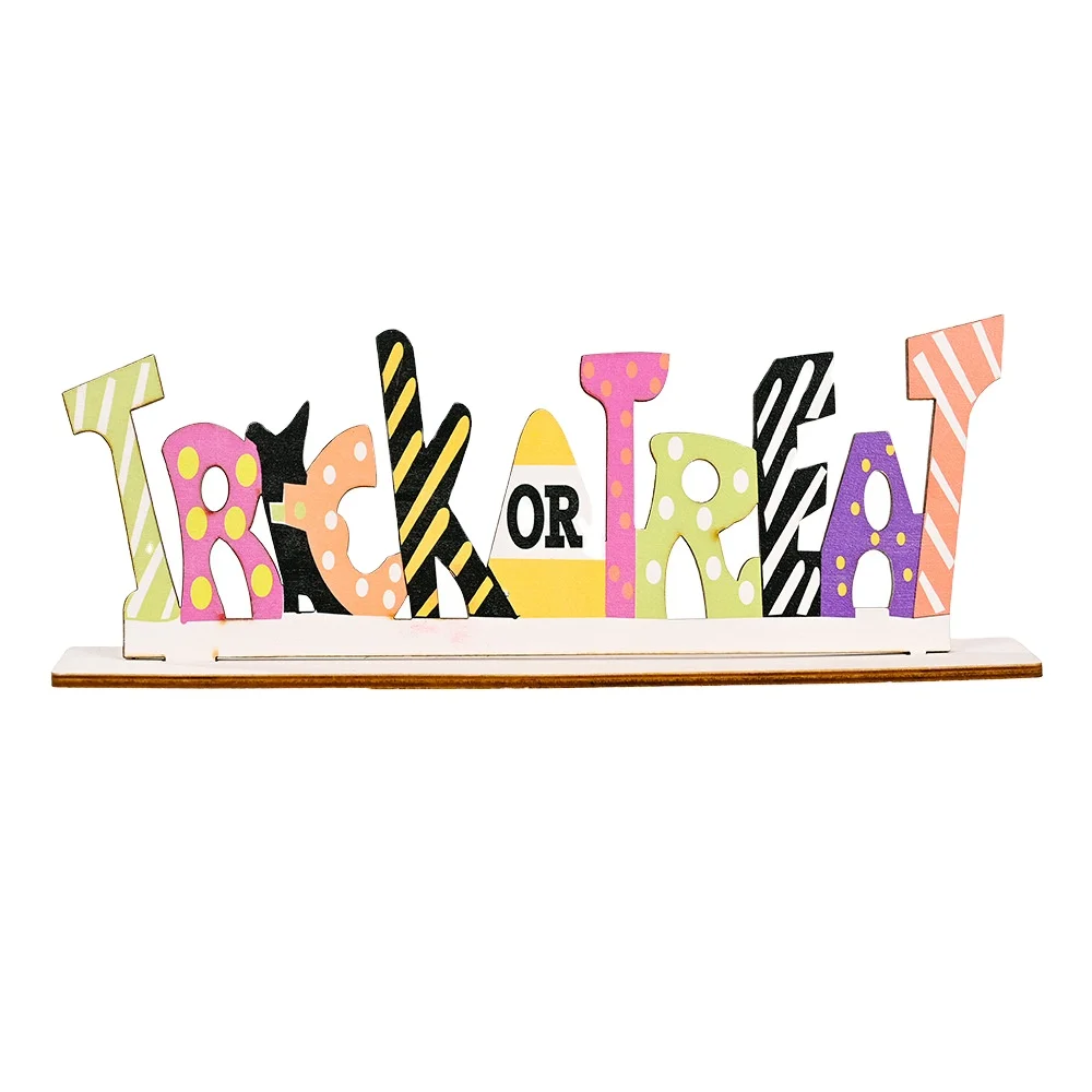 

New product Halloween printing wooden ornaments creative ghost festival wooden ornaments alphabet desktop decoration ornaments