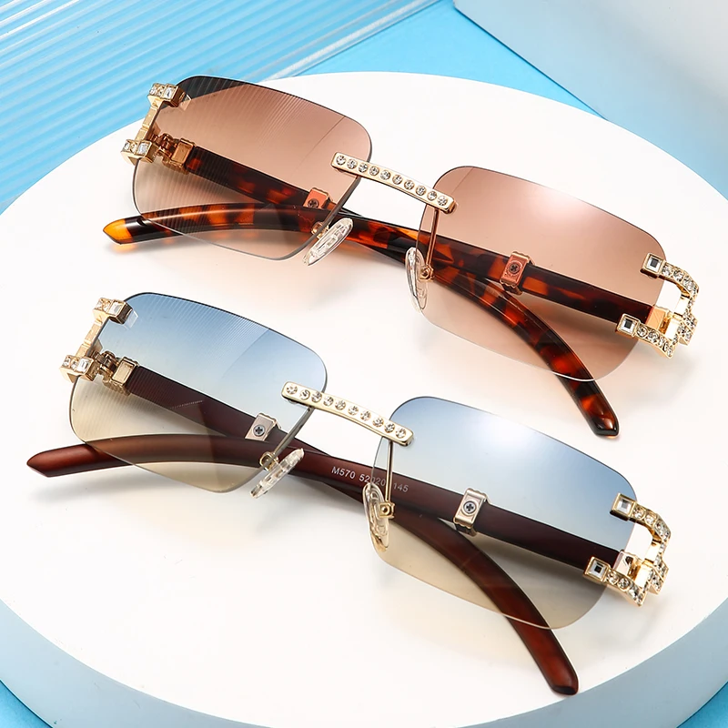 

570 Luxury Diamond Square Sunglasses Women Fashion Rectangle Sun Glasses Ladies Designer Rimless Sunglasses 2023