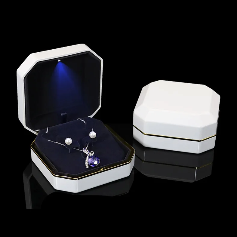 

Direct selling Fashion LED Light Plastic ring earring pendant bracelet Packaging Jewelry Box velvet Jewelry Storage Box