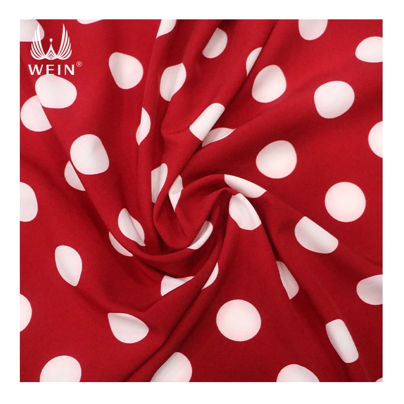 

WI-D04 Polyester spandex 4 way stretch red and white polka dot print dress fabrics