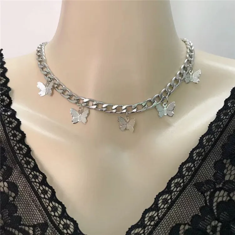 

Fashion Dainty Silver Ladies Clavicle Thick Chain Butterfly Linked Necklace For Women Girl New 2021 Necklace Jewelry