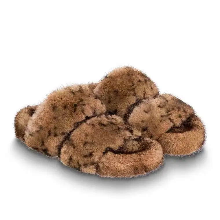 

custom fur slippers mink fur slippers double strap fur slides, Customized color