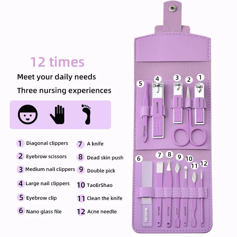 

Support customized logo 12 pieces mini Nail clipper set Manicure Pedicure Set manicure knife Complete Nail Salon Tools