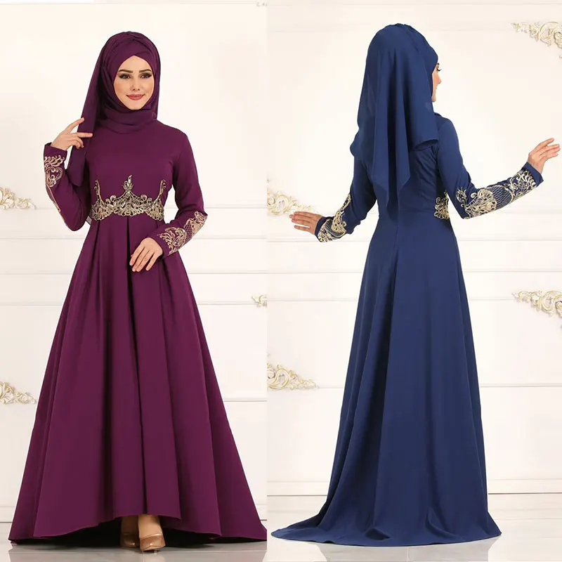 

Wholesale New Muslim Embroidered High Waist Slim-Fit Ethnic Long Temperament Maxi Dress Dubai Abaya Hijab Style Robe