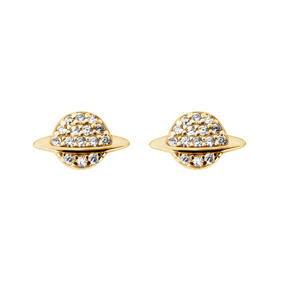 

wholesale fashion jewelry women earrings 925 sterling silver classic earrings 18k gold plated cz sparkle planet stud earrings