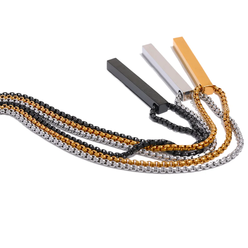 

JINYOU 5023 Gold Silver Black Stainless Steel Long Square Men Pendant Necklace Waterproof Daily Minimalist Punk Classic Jewelry