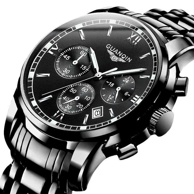 

Customized Men Business Waterproof Gold Alloy Quartz Watch, Date Display Chronograph Steel Wrist Watch