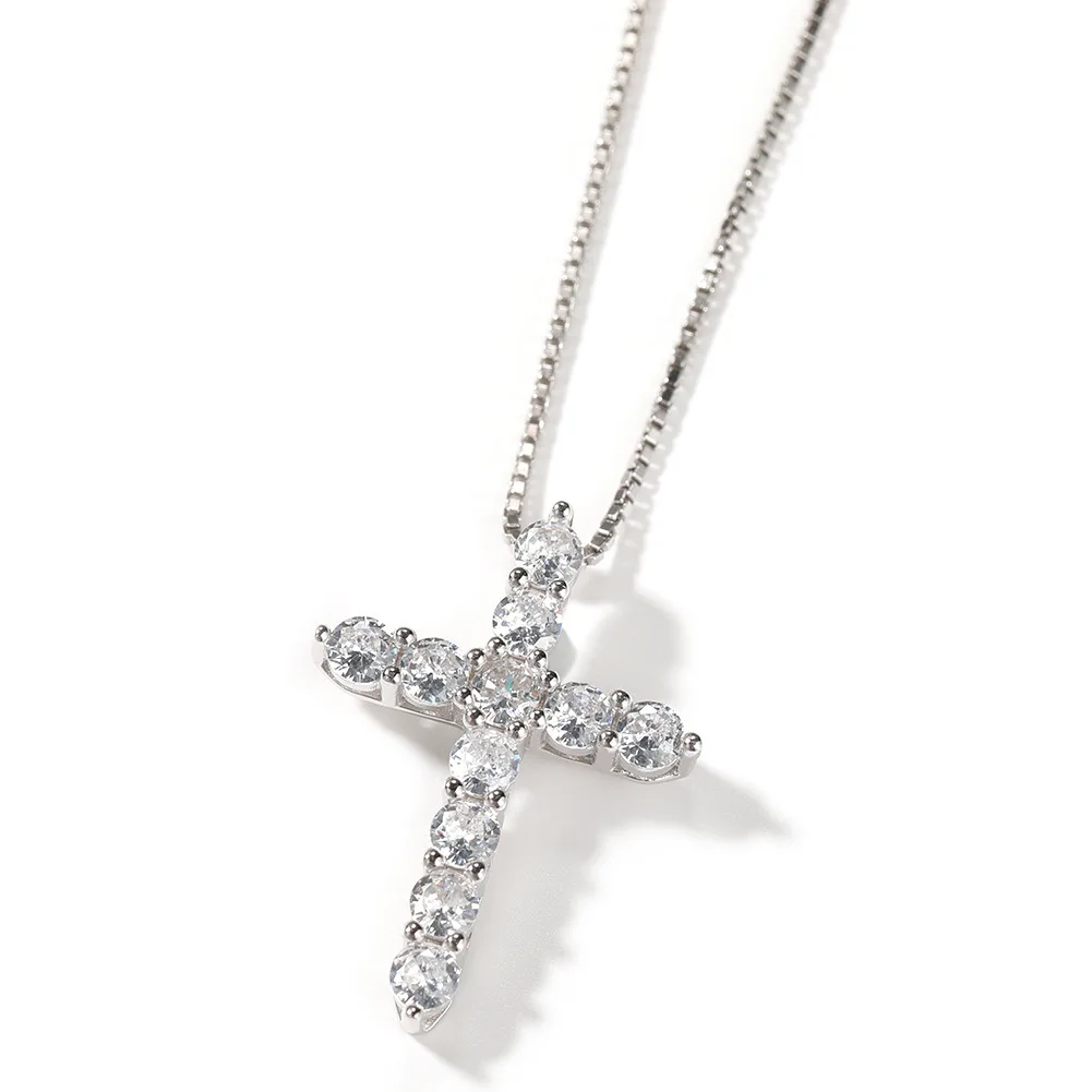 

2023 Classic Simple Style AAAAA Cubic Zirconia 925 Sterling Silver Religious Cross Pendant Necklace with Box Chain Cross Jewelry