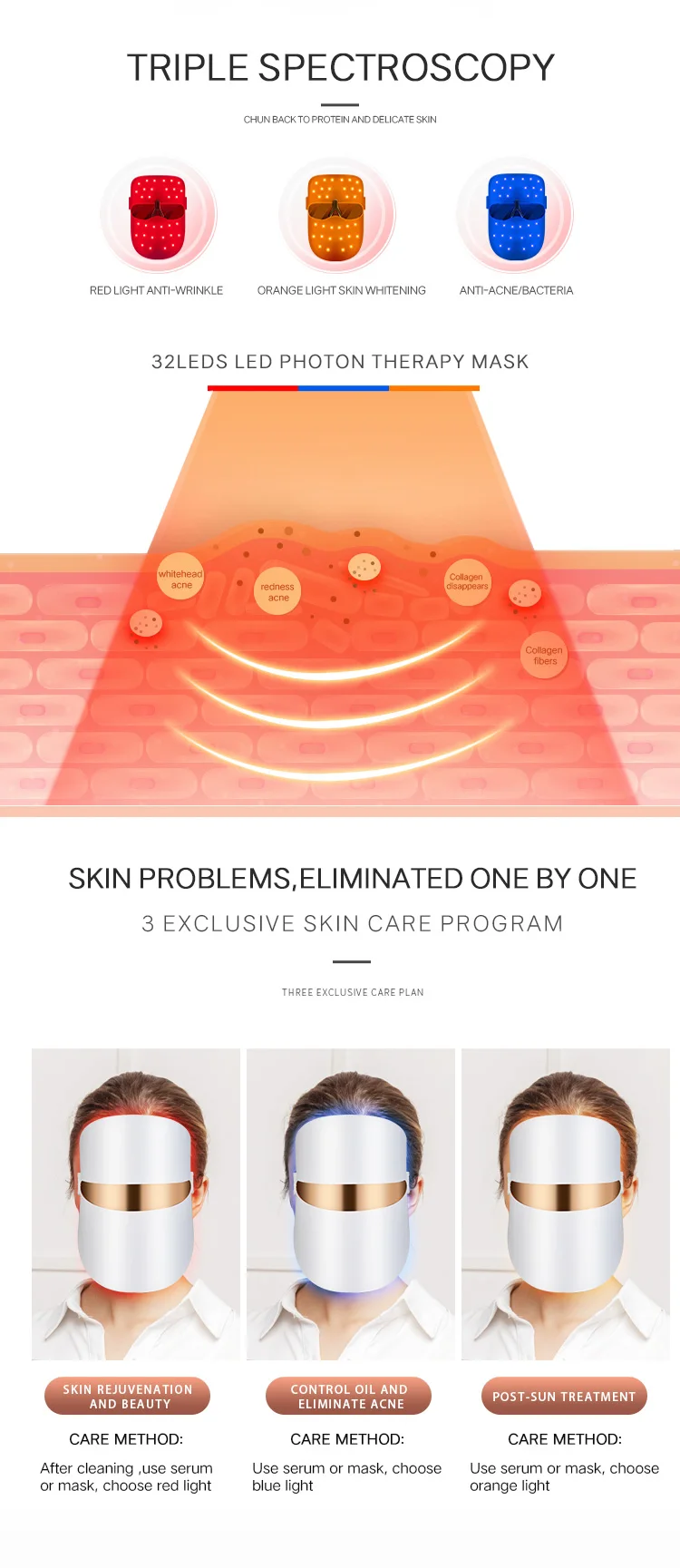 3 Colors Photon Therapy Beauty Machine Led Light Face Mask Led Face