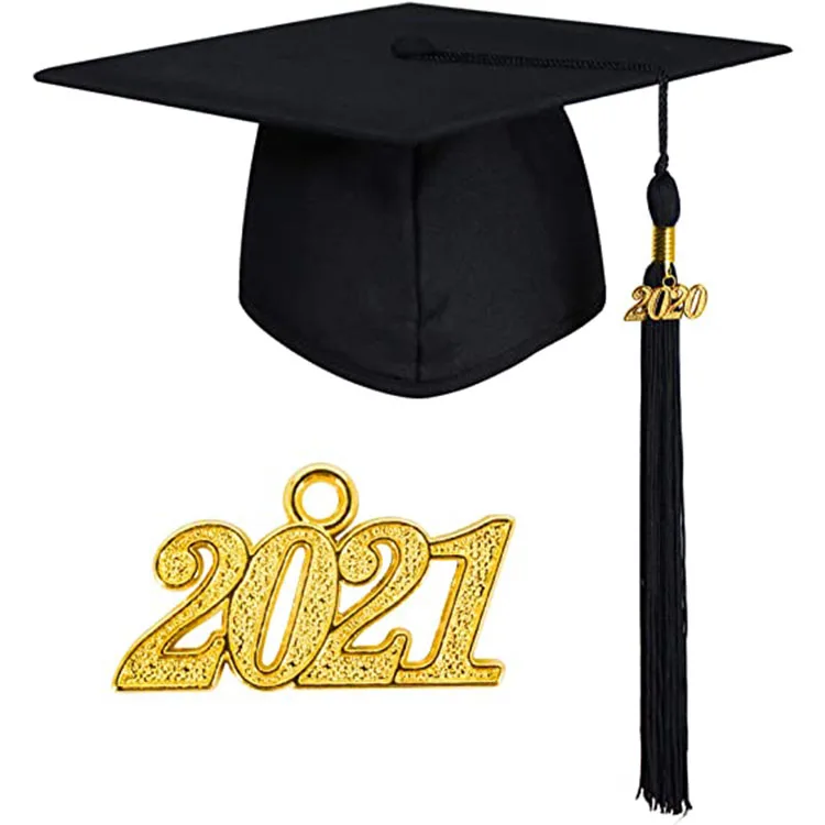 

Matte Black Graduation Cap with 2022 and 2021 Tassel for High School and Bachelor, Black white and customer request