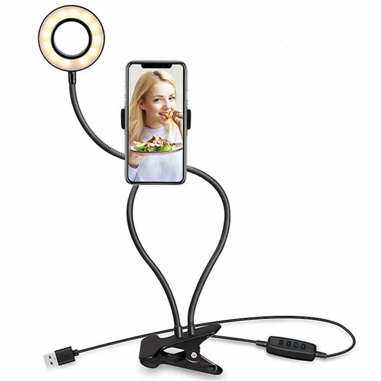 

Dropshipping Makeup USB Selfie Ring Light with Clip Lazy Bracket Cell Phone Holder Stand