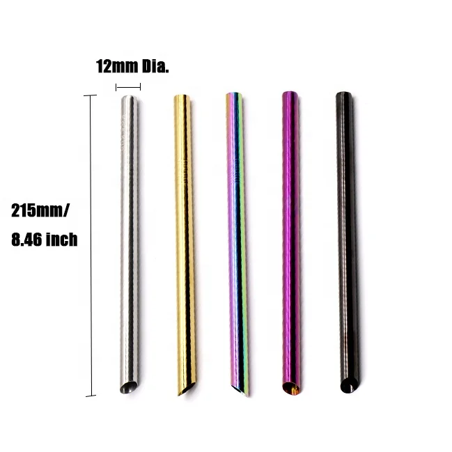

12 mm boba bubble tea slant tip colored gold stainless steel metal reusable drinking straw, Silver,gold,rainbow drinking straws
