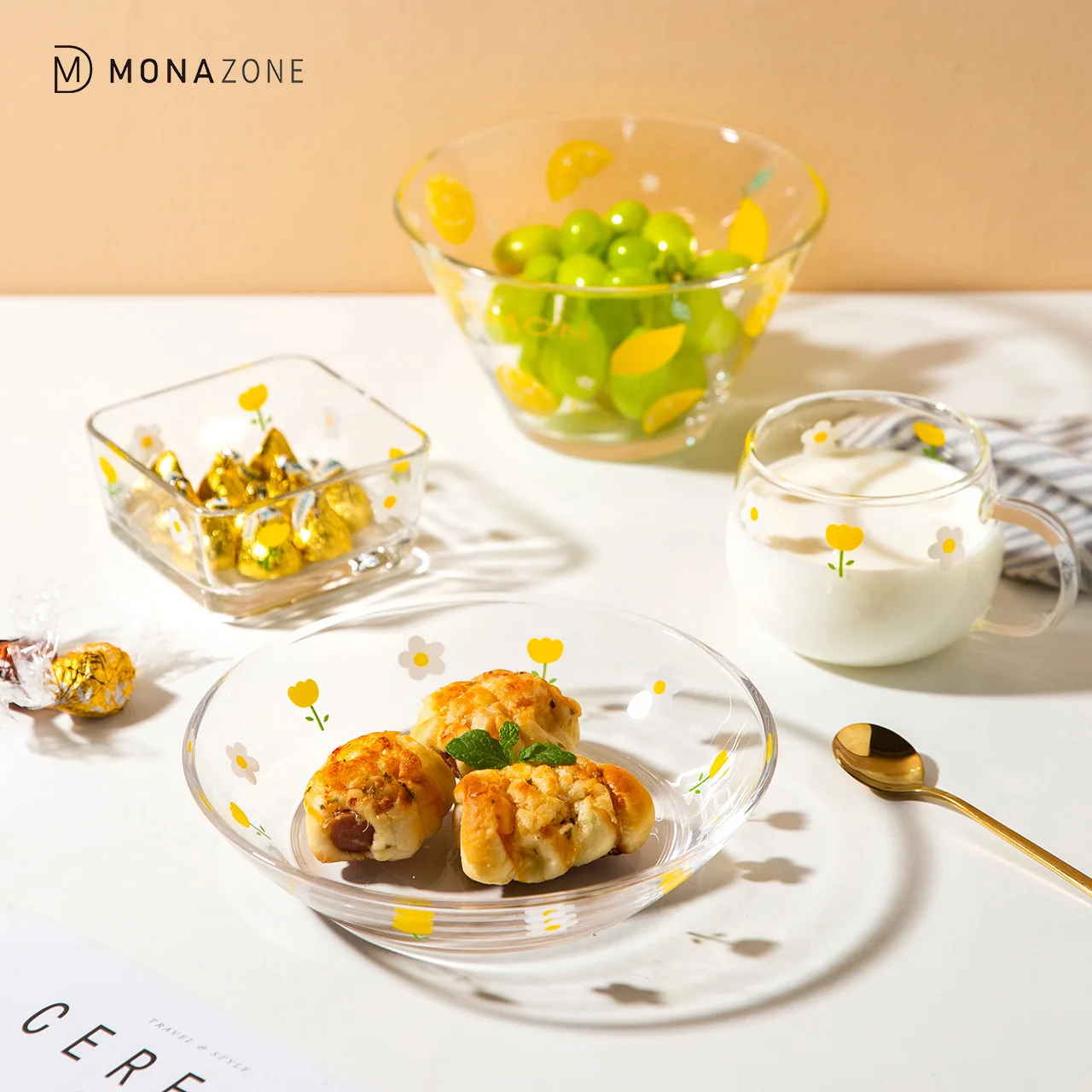 

MONAZONE 5pc/set Japanese Flower Tableware Glass Dinnerware Set