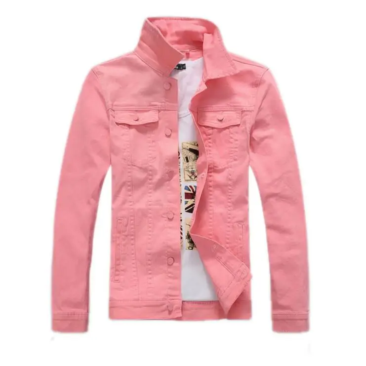 

OEM Manufacturer Fashion Denim Collar Long Sleeves Mens Pink Jeans Jacket, Customized color