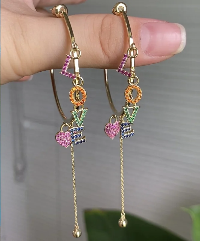 

Fashionable 2020 New charm copper micro diamonds Heart unique accessories Hoop Earrings Jewelry for women, Colorful