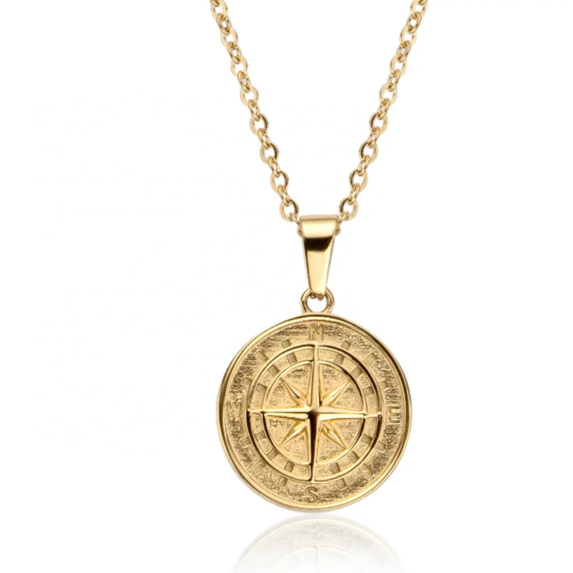 

Gemnel 925 sterling silver 18k gold-plated compass disc pendant necklace for men