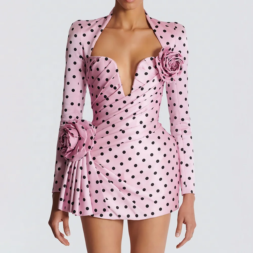 Vintage Line Mini Dress Polka Dots 3D Flowers