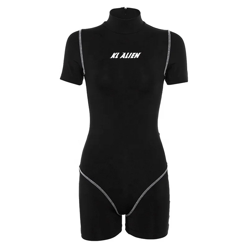 

new fashion custom logo women lady jumpsuits black color outfit kl alien clothing kl alien two 2 piece set kl alien jumpsuits