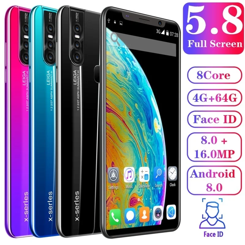 

Android Phone X27 Plus 5.8 Inch 4GB+64GB 2G 3G 4G Mobile Cell Phone Smartphone Unlocked Mobile Phone