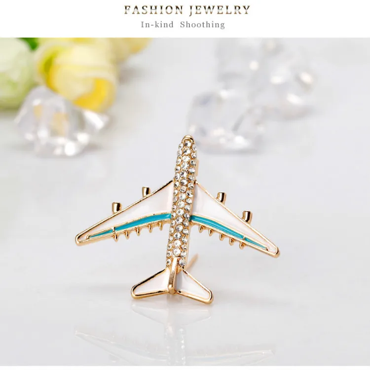 New jewelry rhinestone brooches gift personalised cartoon style alloy aircraft brooch pins for men