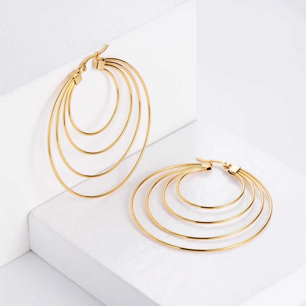 

Exaggerated Punk Mosquito Coil Earrings Stainless Steel 18k Gold Plated Multi-layer Circle Hoop Earrings For Women