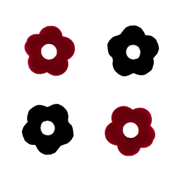 

Vintage Mini Flocking Plush Flower Acrylic Flat Beads DIY Earrings Necklaces 20mm Acrylic Jewelry Beads, Red, black