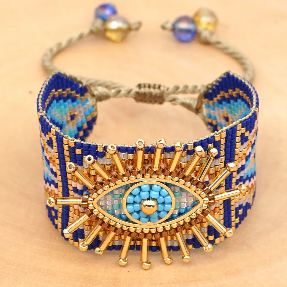 

Fashion 2022 Miyuki Beads Hand-woven Blue Turkey Devil Eye Miyuki Beaded Bear Animal Connector Charm Seed Beads Bracelets, Picture color