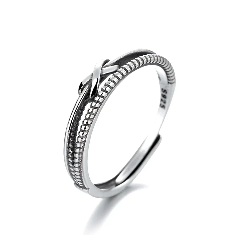 

925 Sterling Silver Rope knot Thai silver style High Polish Thai silver style Comfort Fit Resizable Ring