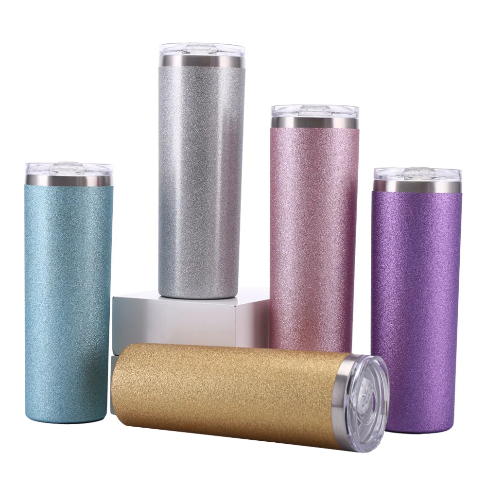 

cups double wall insulated travel stainless steel coffee 20oz skinny glitter tumblers with straw, Pms