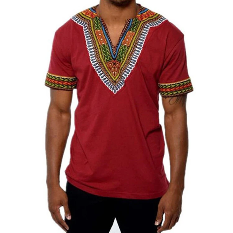 

2021 men fashion shirt ethnic style printed short sleeve vintage t shirt men casual