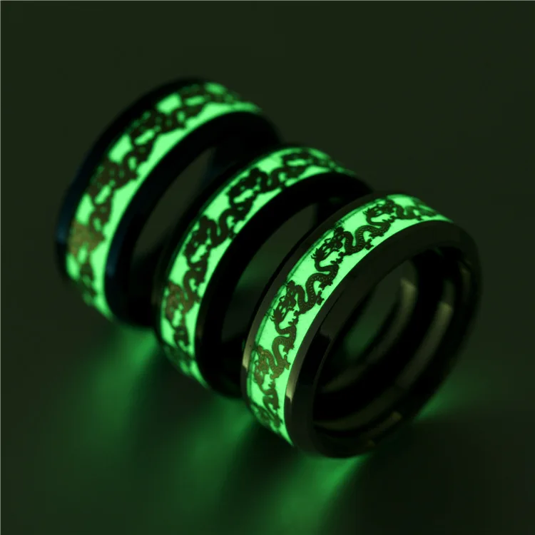 

New Explosive Titanium steel Fluorescent Double Dragon Ring Luminous Double Dragon Stainless steel Hand Ornaments