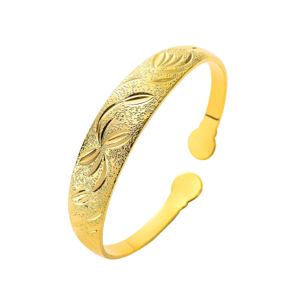 

18k gold jewellery African wide Bangles for Women's Gold Color Dubai Jewelry Ethiopian Bangle Arab Bracelets Bridal Gift