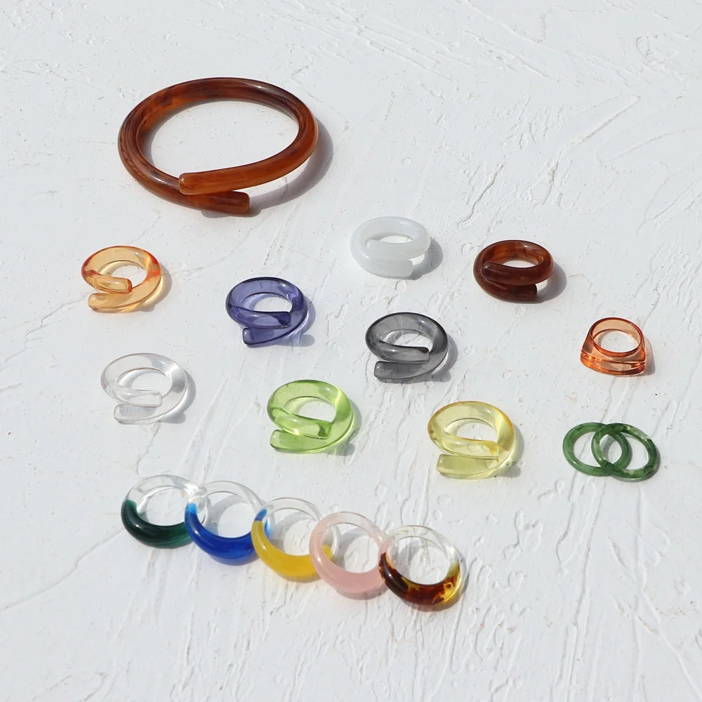

JUHU 2020 Fashion Best Selling Acid Acrylic Acetate Simple Transparent colorful Ring Shell Resin Links Ring Jewelry Wholesale