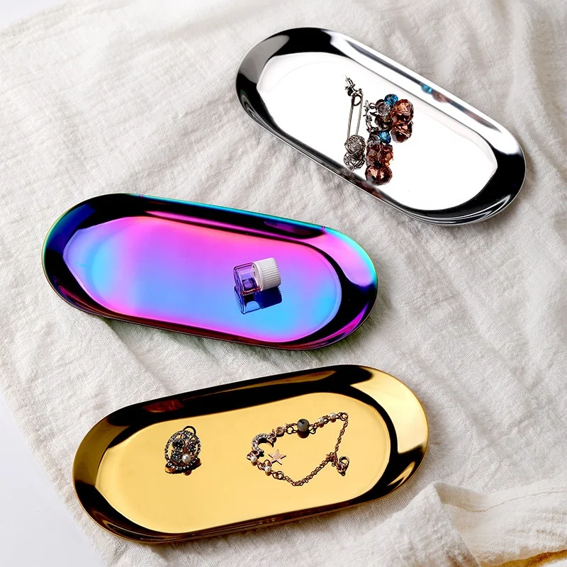 

Luxury Stylish Stainless Steel PVD Coated Metal Serving Tray Oval Home Decoration Candle Holder Candle Plate Tray, Gold & sliver