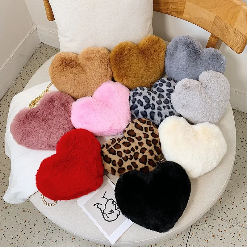 

Toddler Kids Heart Shaped Faux Fur Bag Plush Wallet Purse Handbag for Baby Girl